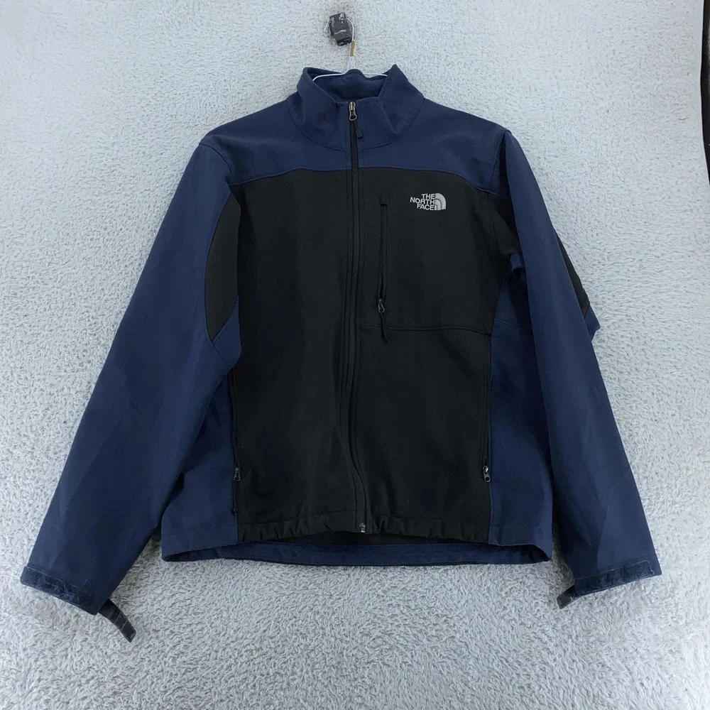 The North Face Apex Bionic Jacket Mens Medium Fleece Lined Black Blue Soft Shell